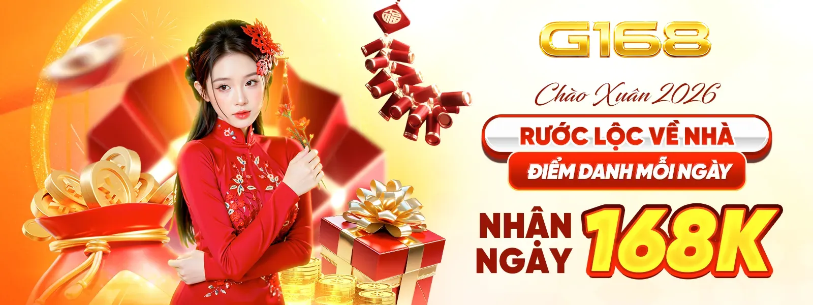 Khuyến mãi G168 điểm danh nhận thưởng 168K casino online