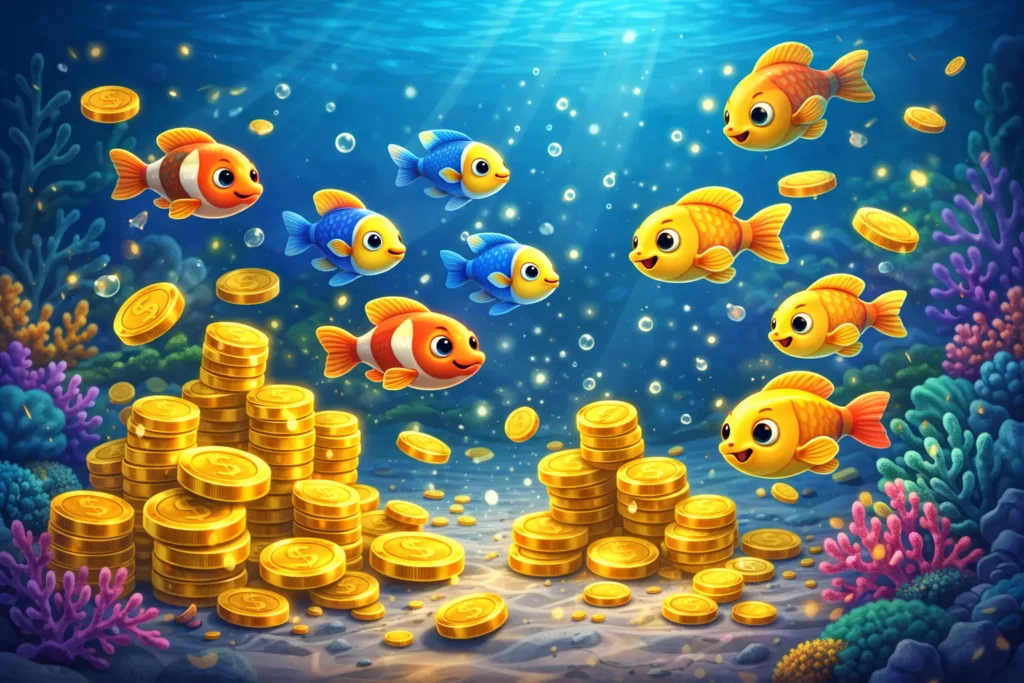 Hình ảnh cá nhỏ trong game Bắn Cá G168 giúp người chơi tích lũy xu hiệu quả