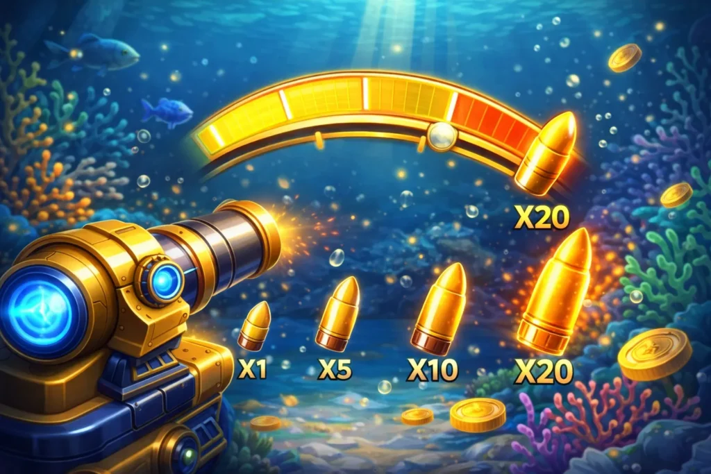 Hình ảnh các mức đạn trong Bắn Cá G168 từ thấp đến cao giúp tối ưu hiệu quả