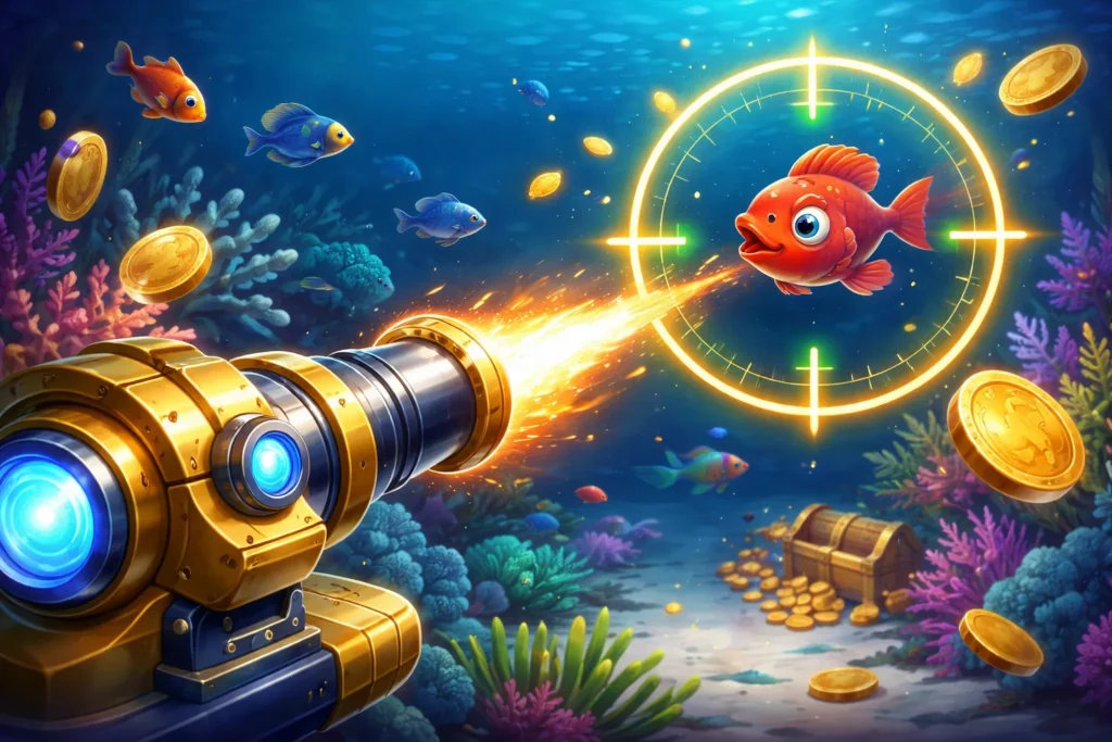 Hình ảnh khóa mục tiêu trong Bắn Cá G168 giúp người chơi ngắm bắn chính xác