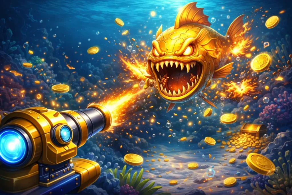 Hình ảnh săn boss trong Bắn Cá G168 với cá lớn và phần thưởng giá trị
